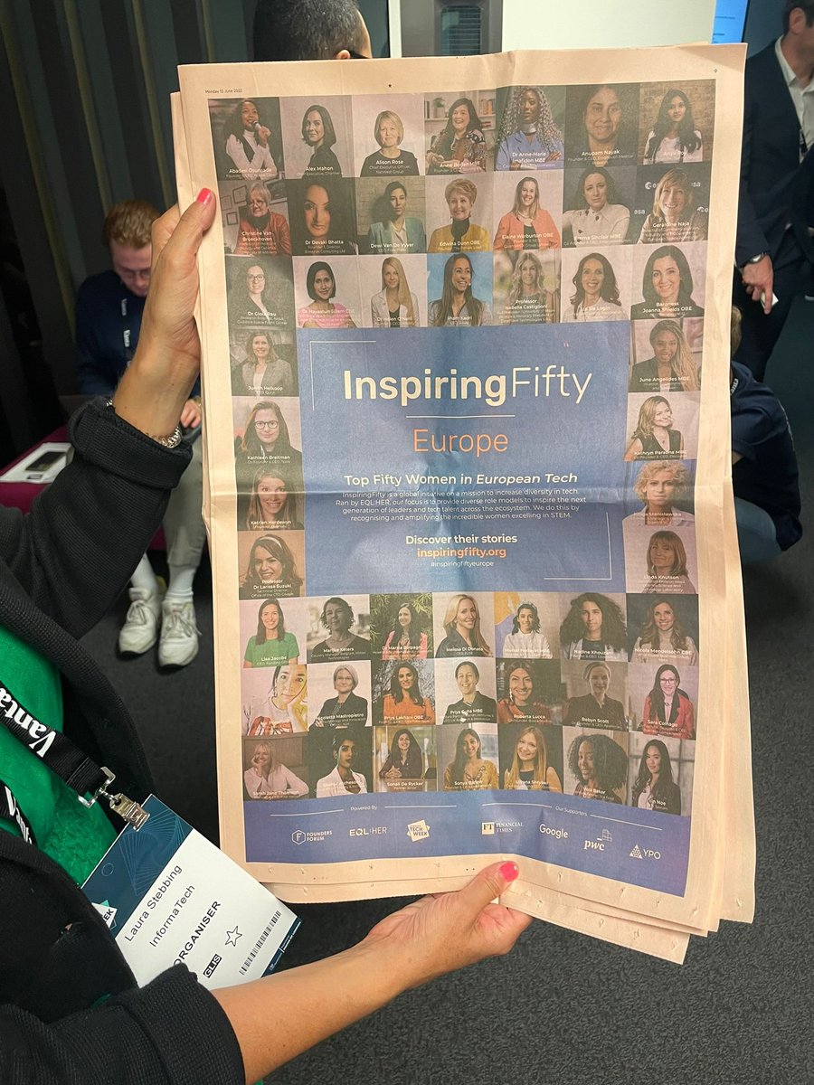 And congratulations to  @EQLHER on an impressive day...  @FinancialTimes feature for  #InspiringFifty celebrating the top fifty women in European tech + networking drinks + dinner. Well done team  @elkagoldstein & Rhianna Miller /7