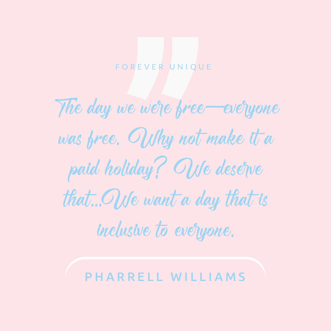 BeForeverU's tweet photo. #Juneteenth "The day we were free—everyone was free..." #PharrellWilliams #BlackHistory #BlackHistoryMatters # #FreeSince1865 #ForeverUnique #BForeverU #AmericanHistory. https://t.co/BCKLYge95x