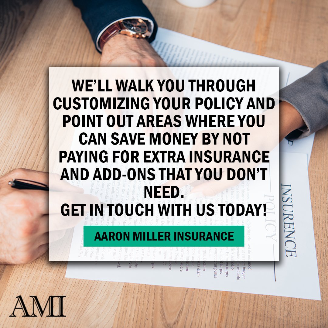 Customizing your policy is easy.

We’ll walk you through the different options.

Get in touch today by phone (843-999-0575) or email (aaron@aaronmillerinsurance.com) so we can get started on creating an individualized plan just right for YOU!