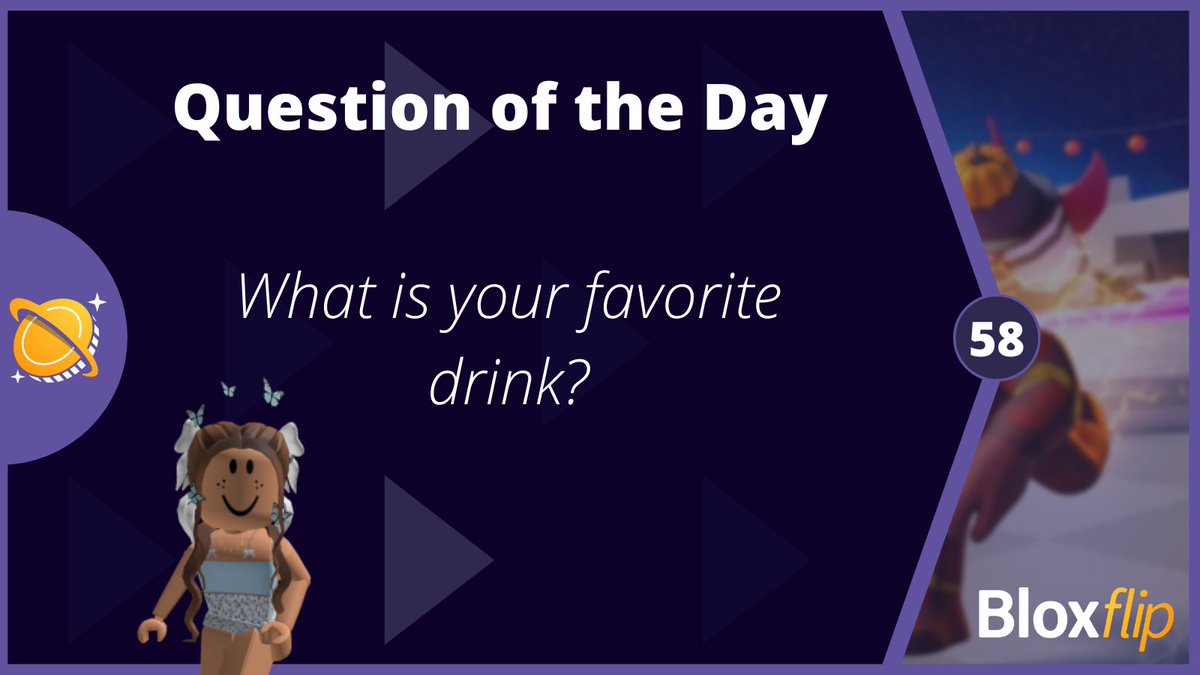 bloxflip's tweet photo. ❓ Question of the day ❓ #qotd

What is your favorite drink? 🍹

Reply below for a chance to win our weekly 5,000 #robux #giveaway!
Follow us to win!
#bloxflip #roblox 👇 https://t.co/i6SfQrm6UM