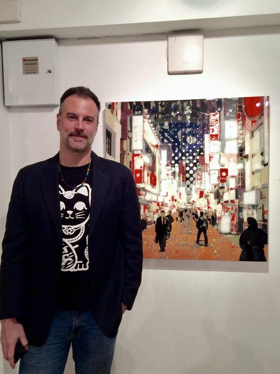 TosheeArt's tweet photo. @gladi8r @gabbagallery Standing in front of the original “Shinjuku” opening night of “One Hundred Views of Japan” @gabbagallery March 2016 https://t.co/cb6cE8AFgm