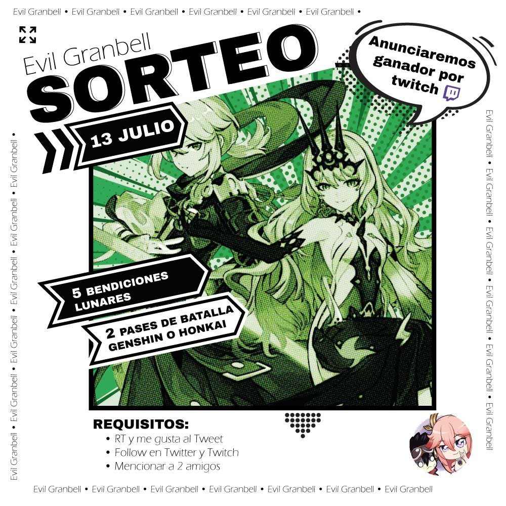 Granbellx's tweet photo. ✨¡NUEVO SORTEO!✨

Para celebrar que somos +1300 en tiktok y +260 en twitch, lanzo un mayor sorteo para mi gente del Genshin y Honkai!

🎖Habrá 7 ganadores que podrán elegir los pack y pase.

Los ganadores los daré en mi canal de twitch.

#Genshinlmpact #HonkaiImpact3rd https://t.co/5895TI6ox8