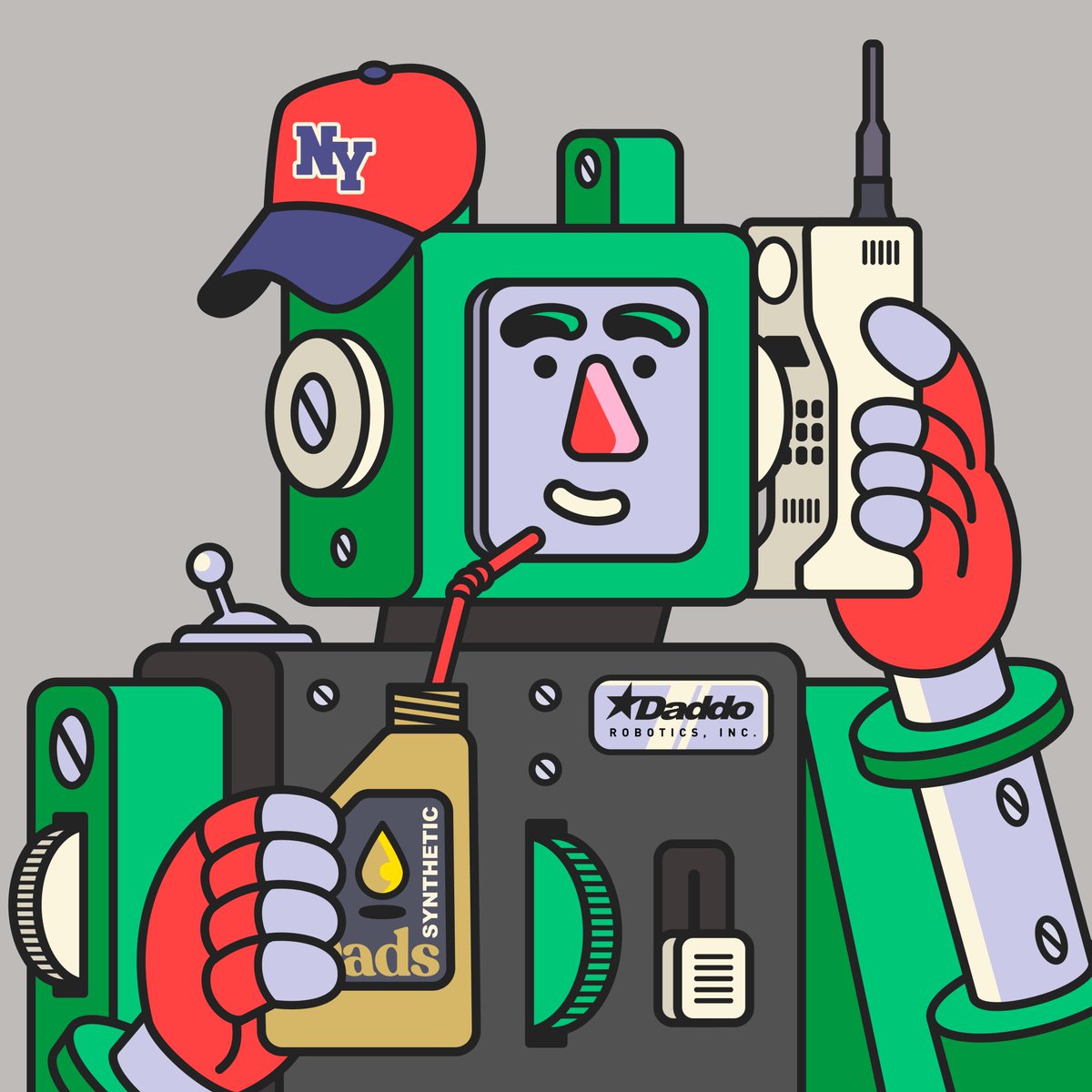 Art_Colab_6 <<a href="/DadnessNFT/">Dads</a>>

Participate:
✅ <follow> <a href="/RamiDraws/">RamiNiemiThatIllustrator 🧢</a> + <a href="/DadnessNFT/">Dads</a>
✅ <comment> WD40
✅ <retweet> 

3 spots for our Twitter gang. 24h.
DadBot 👇 will be in the final collection.