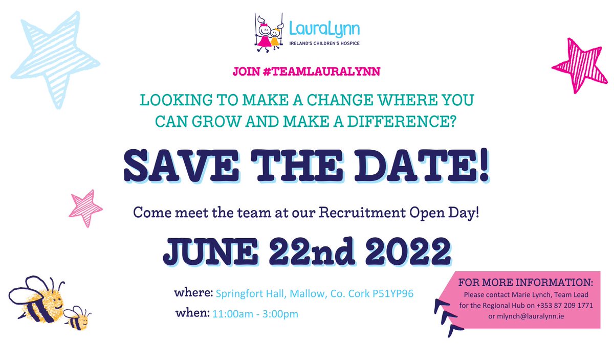 We're looking to meet #ArtTherapist, #MusicTherapist, #TherapeuticArt #FamilySupport professionals in Cork/Kerry at our Recruitment Open Day in Mallow. Interested?  Pop by, meet Marie &amp; the team to hear about exciting opportunities in the region. #jobfairy #jobs #FamilySupport