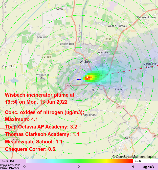 plumeplotter's tweet photo. Latest Wisbech incinerator plume plot, 19:50 13/06/22 #ChequersCorner #Emneth #MarshlandStJames https://t.co/1mIOb8cTam https://t.co/mHzQXp27pI