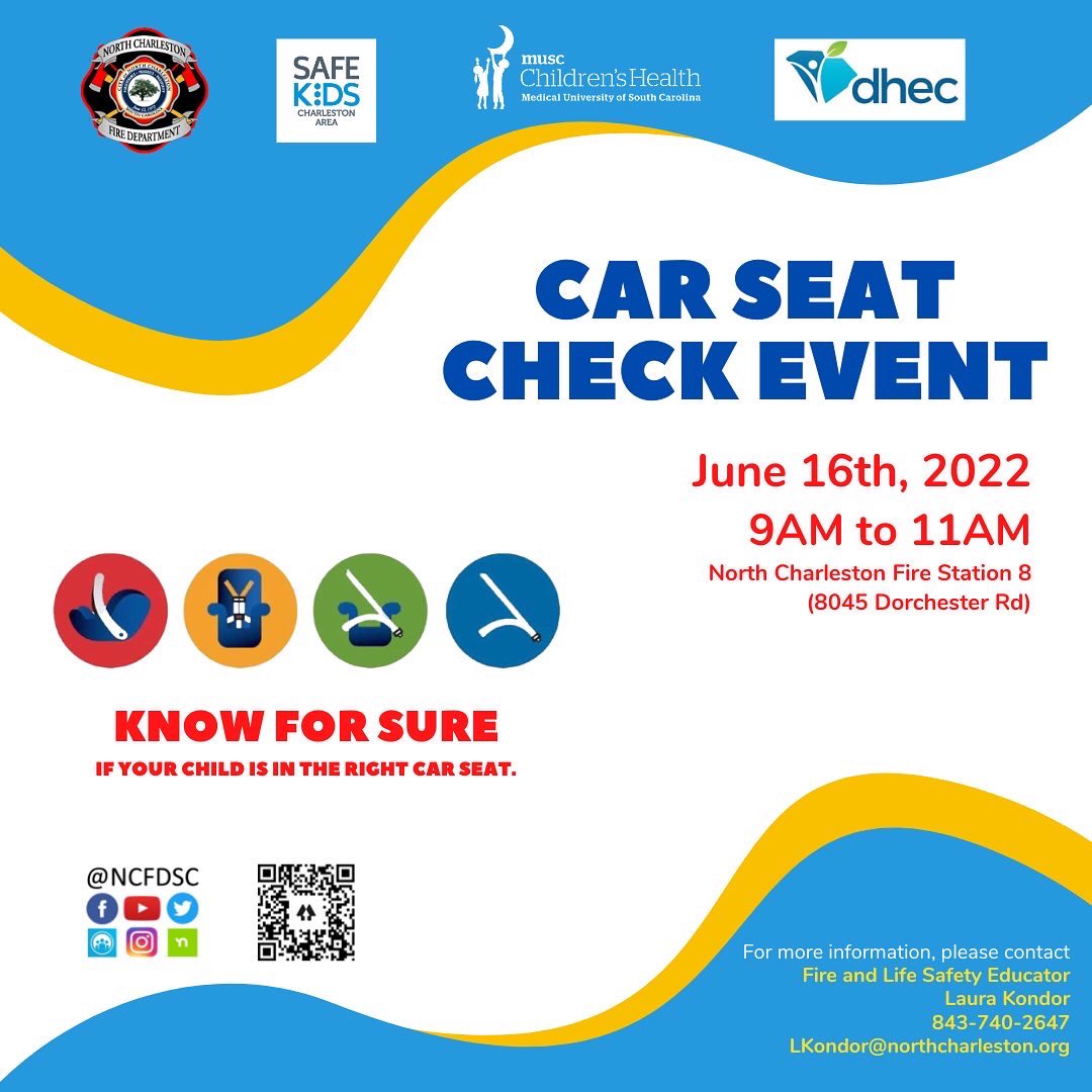 NCFDSC's tweet image. Car seats can reduce the risk of fatal injury in a crash by 71% for infants &amp;amp; 54% for toddlers.  Know for sure if your child is in the right car seat!

Join us on June 16th from 9am to 11am at NCFD Station 8 (8045 Dorchester Rd) for a FREE Car Seat Check event.