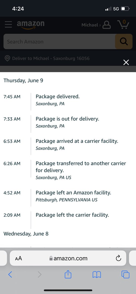 Nittanylambert's tweet photo. Actual deliver, Monday 6/13 at 12pm. #GFYUSPS https://t.co/tZAL0iO73l