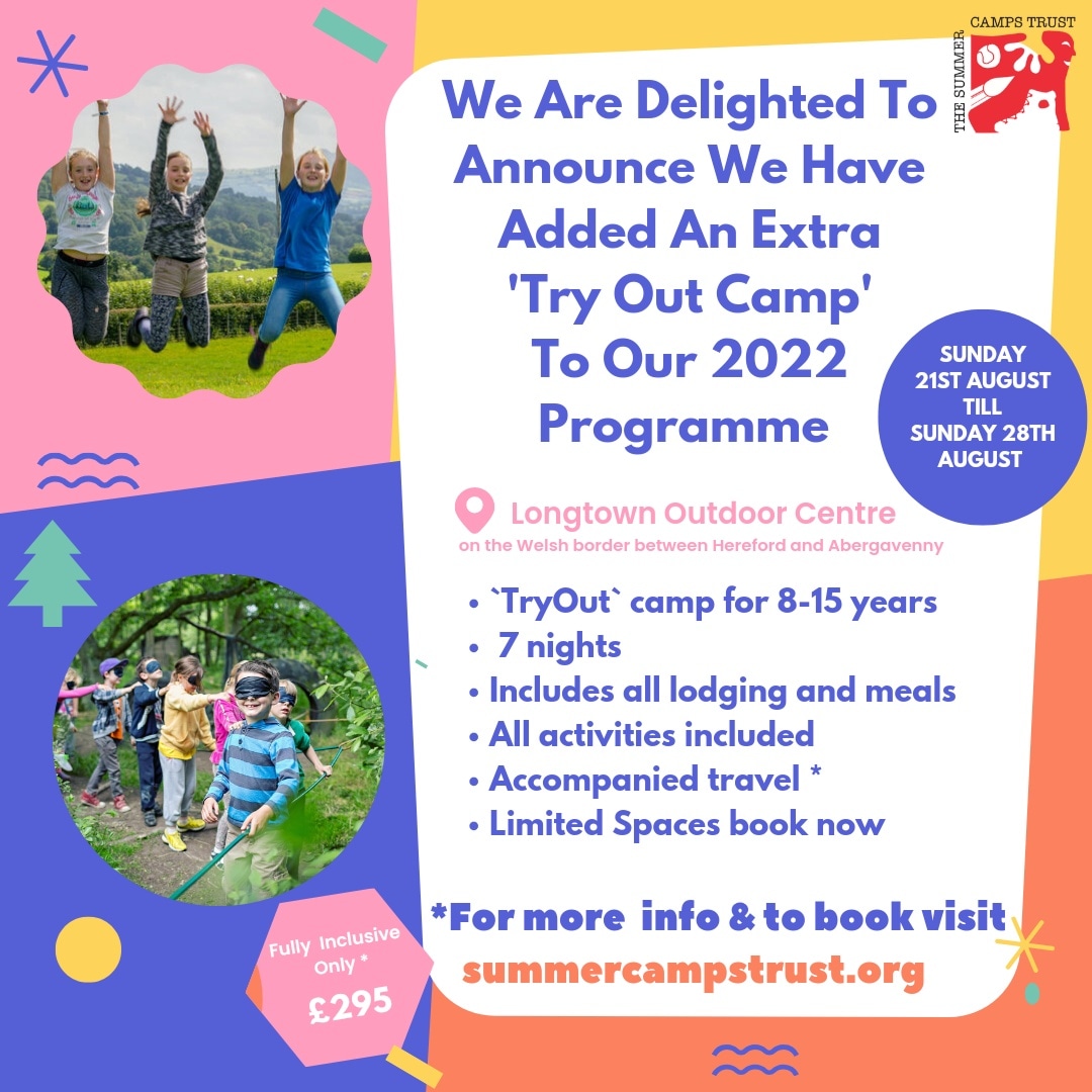 We are thrilled to announce we have added an extra Tryout camp to our 2022 Programme🎉. This Tryout Camp is set to be our grand finale to the summer. Running from Sunday 21st August to Sunday 28th August. For further information and to book please visit summercampstrust.org