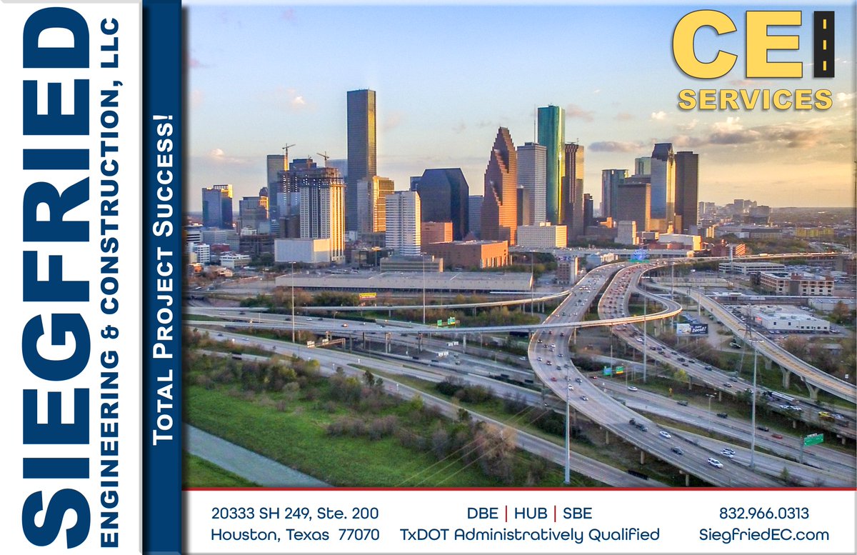 Siegfried_EC's tweet photo. Headquartered in Houston, Texas, #Siegfried Engineering &amp; Construction is proud to work with local leaders, professionals, and technicians to make roads &amp; bridges safe for our motorists every day.

#SEC #CivilEngineeringFirm #TxDOTprecertified #CEI #PSE #HUB #DBE #SBE https://t.co/0kdmp7c0Uw