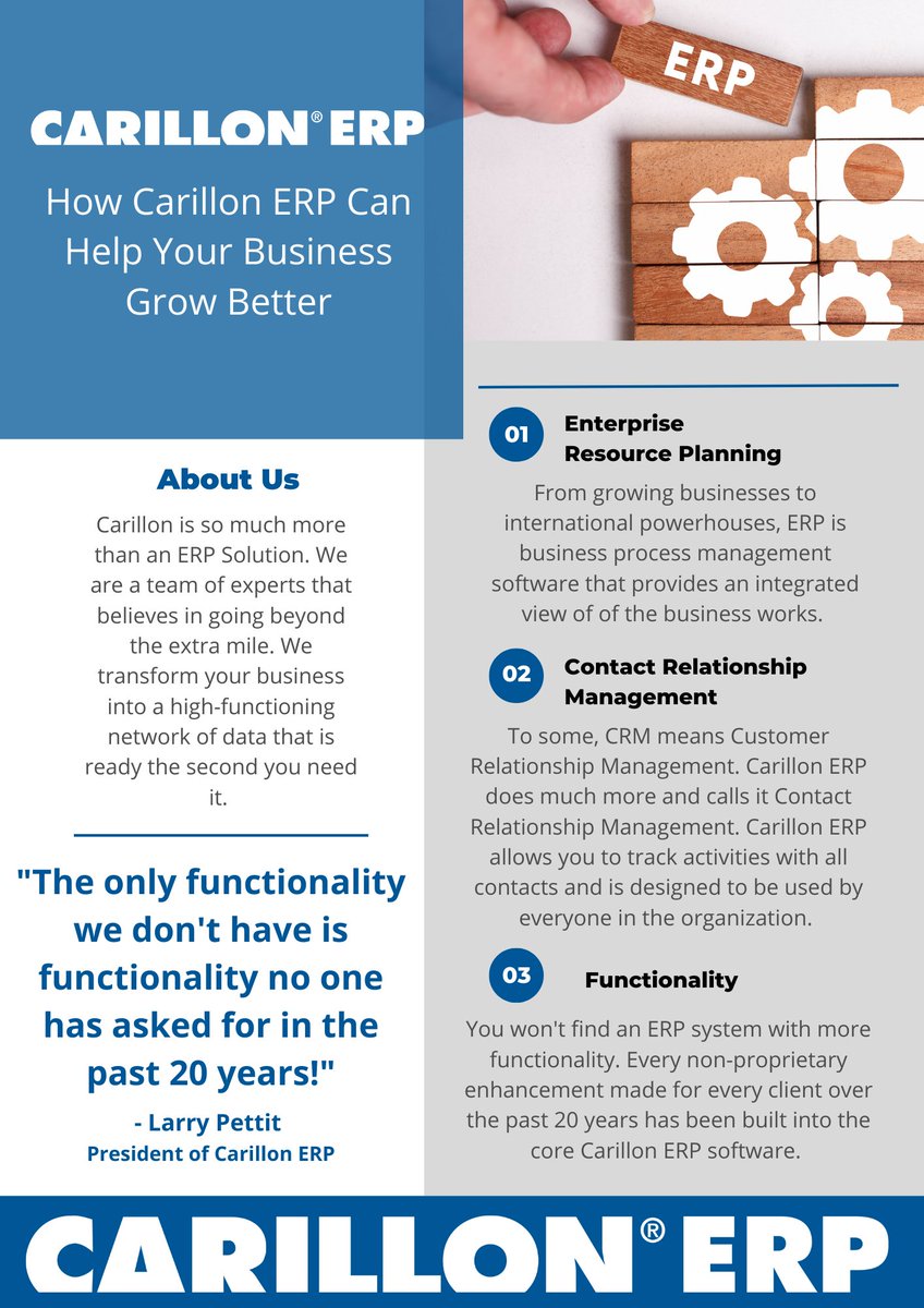 CarillonERP's tweet photo. An ERP system can help increase business productivity, efficiency, and profitability! 
Carillon ERP is here to meet your business needs. 

Check out our website at https://t.co/MbjWU5f7U2 and see what we have to offer! https://t.co/uVJiKWp89S