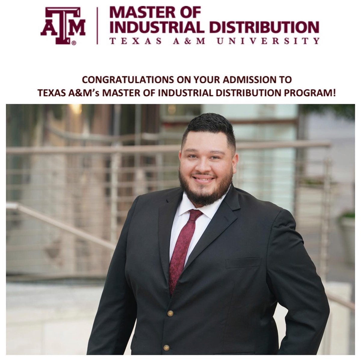GabrielJay_HTX's tweet photo. Officially a #TexasAggie! 👍🏼LFG!!! #GigEm #TAMUMID #IndustrialDistribution #TAMU https://t.co/VBuGwM8GRn