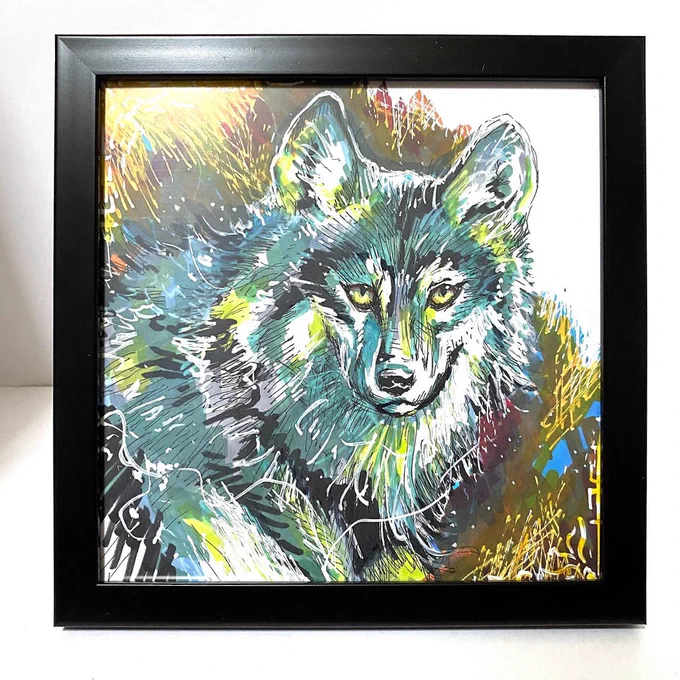 フレームに入れてみました〜。オオカミも定期的に描きたくなる。#オオカミ #動物イラスト #絵描きさんと繋がりたい 
