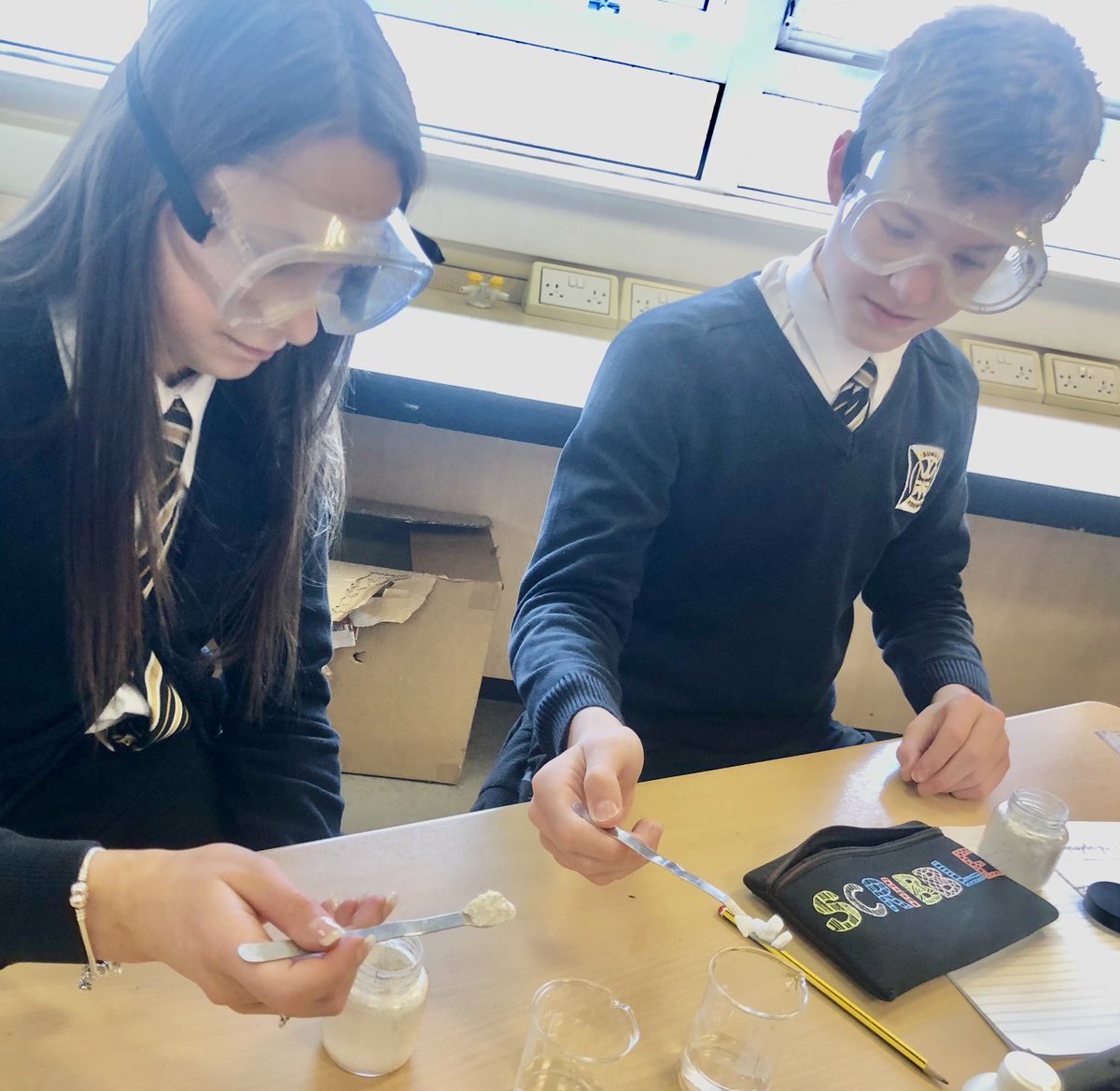 STAScience1's tweet photo. Our new S3 #chemists safely investigating factors affecting #reactionrate 🧪🧪🧪@StThomasAqSec @MissCraig7 #stem https://t.co/RBjSEvkHD5