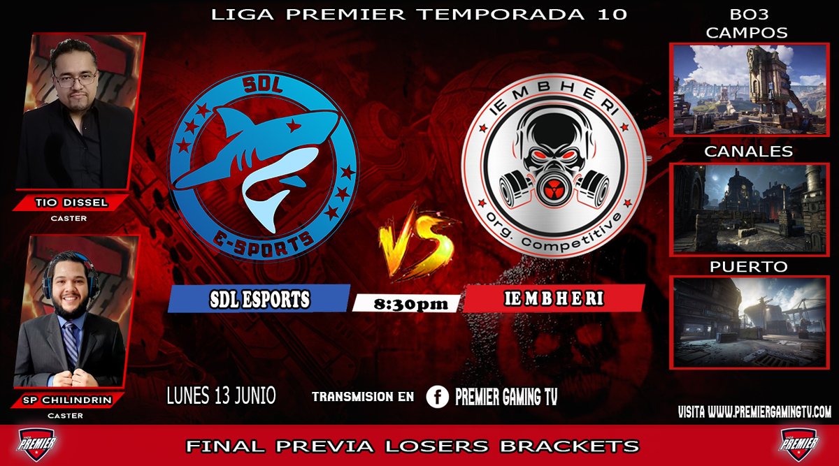 🔴GRAN FINAL PREVIA LOSERS BRACKETS👀🕣13 de junio Torneo de #GEARS5 T10 🏆🏆

🎙️🔥 
<a href="/TioDissel/">Tio Dissel🎙🔥</a> Y  <a href="/CHiLiNDRiiN/">CHiLiNDRiiN</a>

EQUIPOS
<a href="/SportsSdl/">SDL E-SPORTS</a>  VS @vEMBHER 
 
#gears5 #GearsofWar <a href="/GearsEsports/">Gears Esports</a> <a href="/GearsLATAM/">GearsLATAM</a>
 
transmisión por:
facebook.com/PremierGamingT…