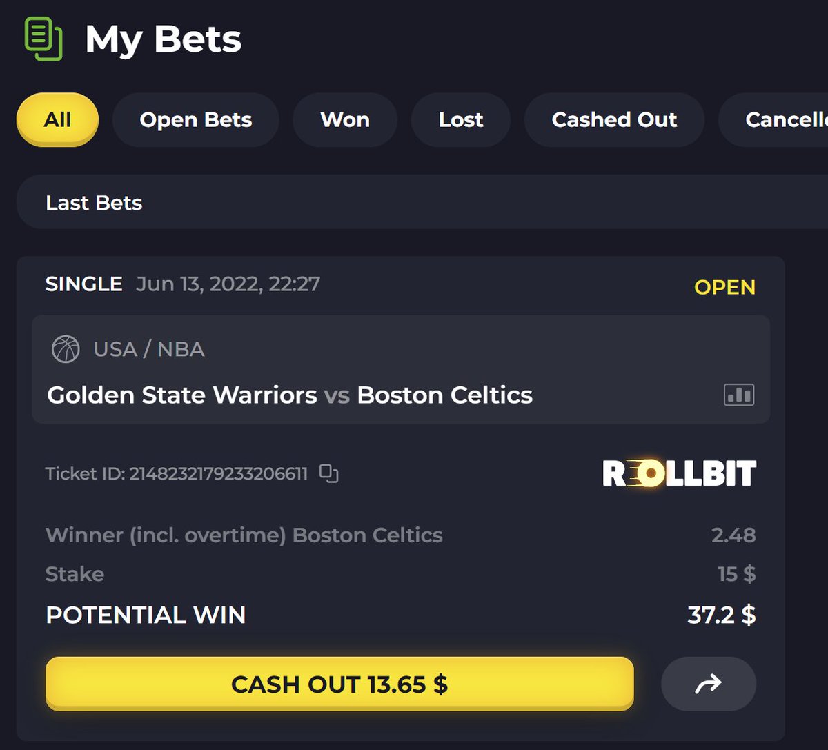 NFTDEGEN95's tweet image. My first sports bet on @rollbitcom and what great odds. 

Will this be my first win in the crypto scene after 2 years of drear?

@Banks what a G giving out $5000 among 5 lucky winners. 

Here is my (Willow15) betslip. 

#rollbitcom #fazebanks