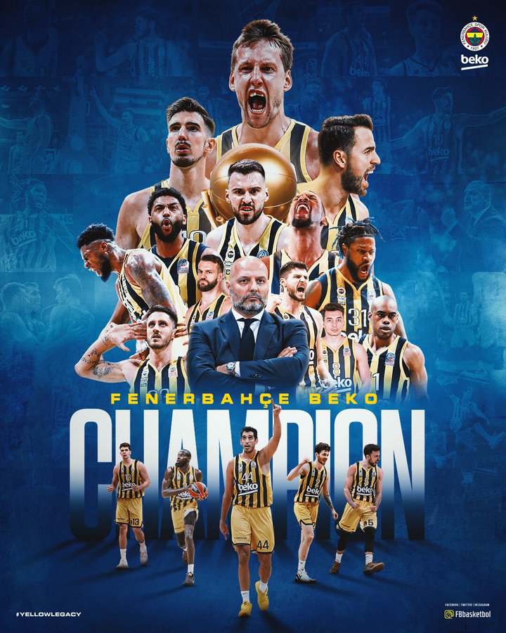 Bu gece 9. kez şampiyon olan @FBBasketbol takımı oyuncularını ve teknik ekibi yürekten kutluyorum.
#YellowLegacy #Fenerbahçebeko