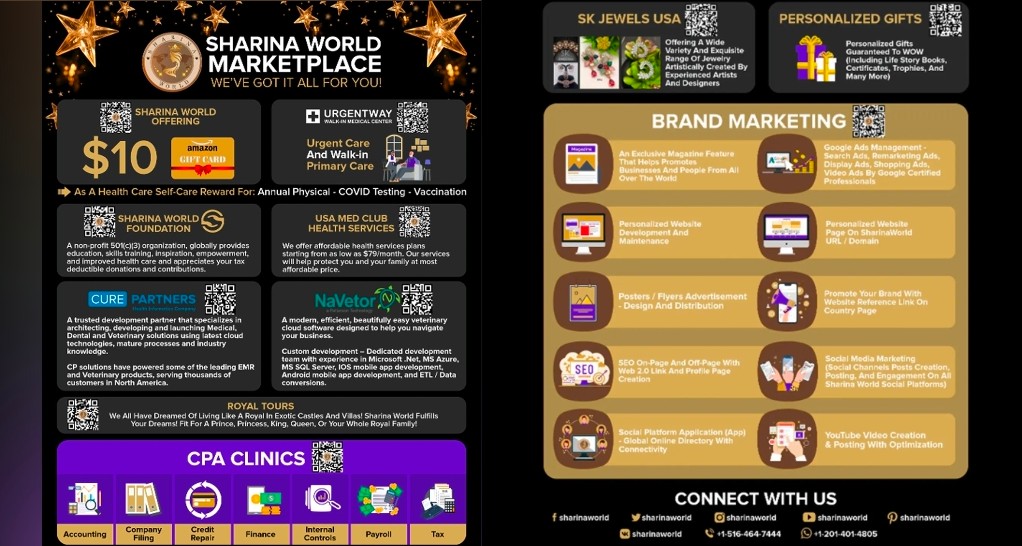 SharinaWorld's tweet photo. SHARINA WORLD  MARKETPLACE

WE'VE GOT IT ALL FOR
YOU!

Read Here:
https://t.co/eNZtBIqN3Q

CONNECT WITH US:
https://t.co/Jj9QS8dqsQ
+1-516-464-7444
&amp;
+1-201-401-4805

#marketingplace #sharinaworldbeautymagazine  #cpaclinics #USAmedclub #urgentwayclinics #royaltours #sharinaworld https://t.co/Fv0rJYHgtv