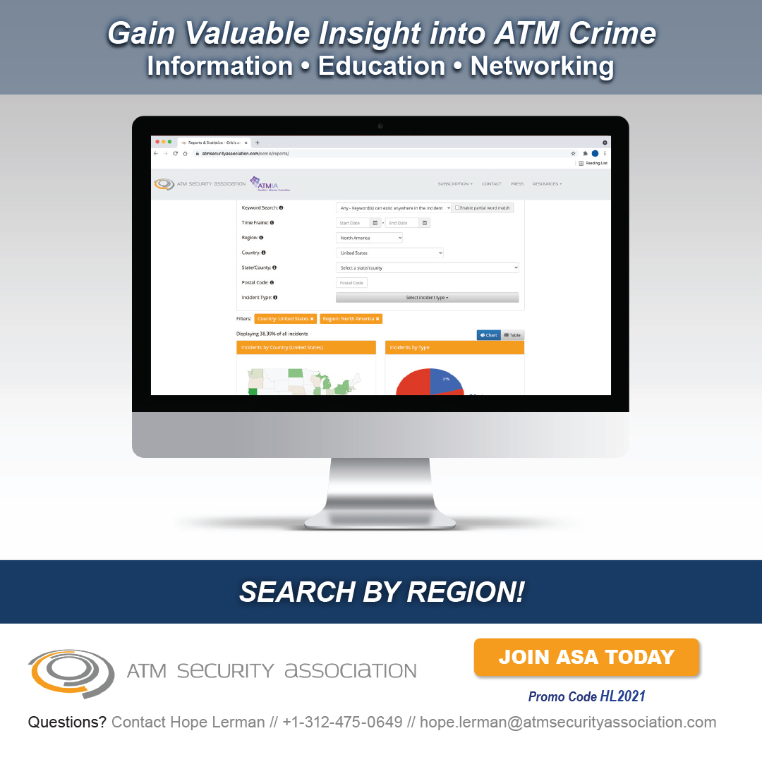 ATM_Industry's tweet photo. ATM Crime is Changing - Don't be Caught Off-Guard. Monitor all forms of attacks with the new Crisis &amp; Crime Management Intelligence System hosted by the ATM Security Association. #atms #atmsecurity #protectyouratms #atmindustry #atmia #atm #atmdeployers https://t.co/yTeySphd5A https://t.co/WgWqA45inW