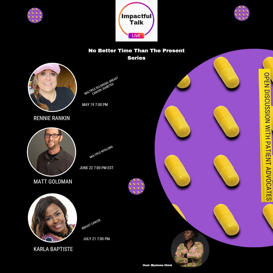 madaboutmyeloma's tweet photo. Have you checked out my series"No Better Time Than The Present" yet?
Next week I speak with fellow myeloma advocate Matt Goldman
And in July I'll speak with breast cancer survivor Karla Baptiste 

Did you subscribe yet to my YOUTUBE https://t.co/53WTQWcOSc