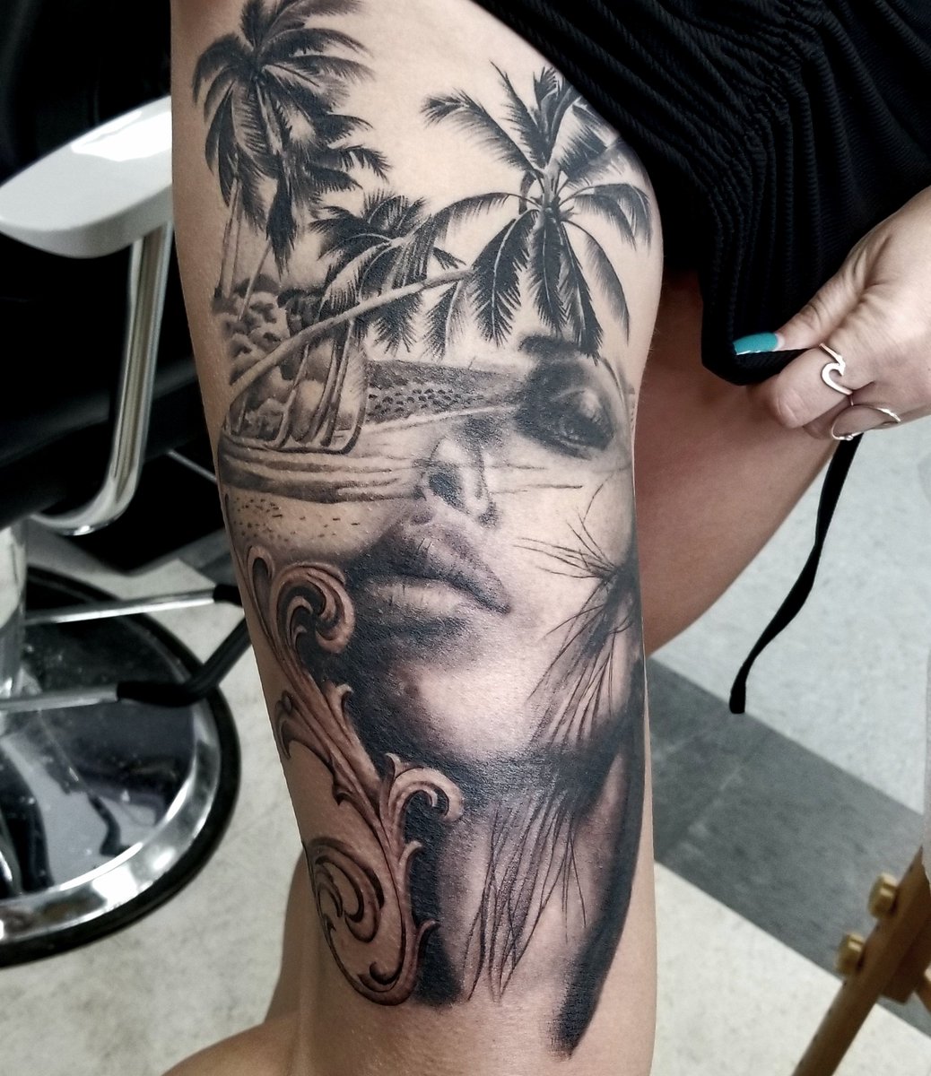 tattoosby_joe7's tweet photo. Finished this crazy fun beach and face morph tattoo!!! Done with Dynamic Ink cartridge Needles from @heliostattoo wipes from @mdwipeoutz and non petroleum jelly from @afterinked #afterink #mdwipeoutz #blackandgreytattoo #morphtattoo #fullmoontattoocrystallake #fullmoontattoocl https://t.co/CSvnfzhtPM
