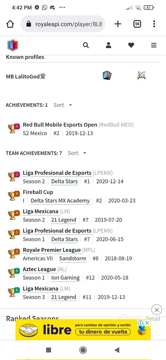 Esto aparece en mi royaleapi, algún equipo para regresar al compe?😌