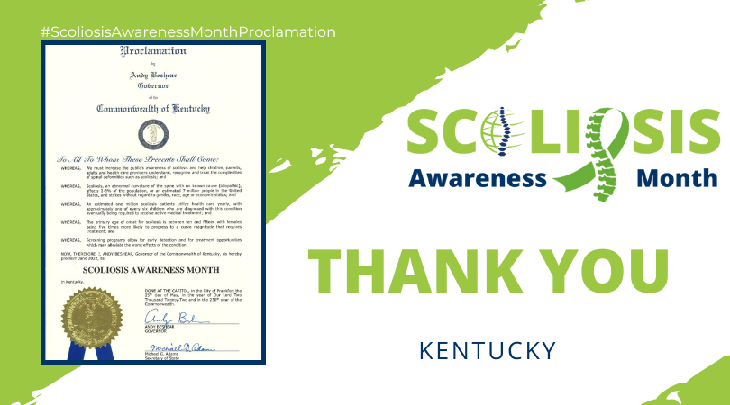 SRS_org's tweet photo. Thank you Gov. Beshear for recognizing June 2022 as #ScoliosisAwarenessMonth in Kentucky. Learn more about our proclamation project and find #SAM resources: https://t.co/UYaSmGtZw7
#Scoliosis #SRSSAM #ScoliosisAwareness #ScoliosisAwarenessMonthProclamation #SpineHealth https://t.co/dg0xLfCqxT