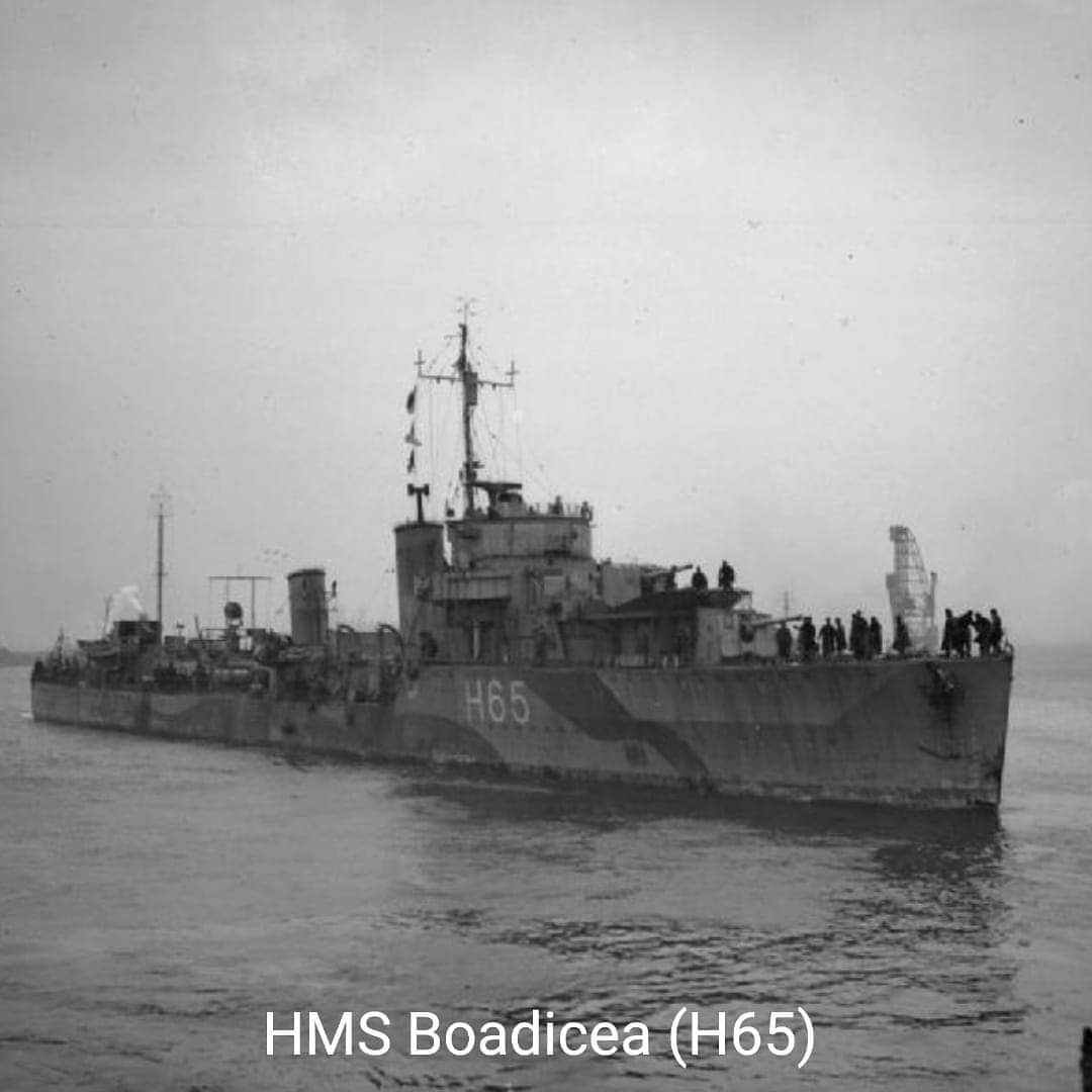 BritishHistorym's tweet photo. #otd 13 June 1944 - HMS Boadicea (H65) was sunk by German aircraft.
The weapons caused a magazine explosion & Boadicea sank quickly, with only 12 of her crew of 182 surviving.
#HMSBoadicea #Royalnavy #Britishhistory #Lestweforget @NatMuseumRN @RoyalNavy https://t.co/XH7jrsLlTv