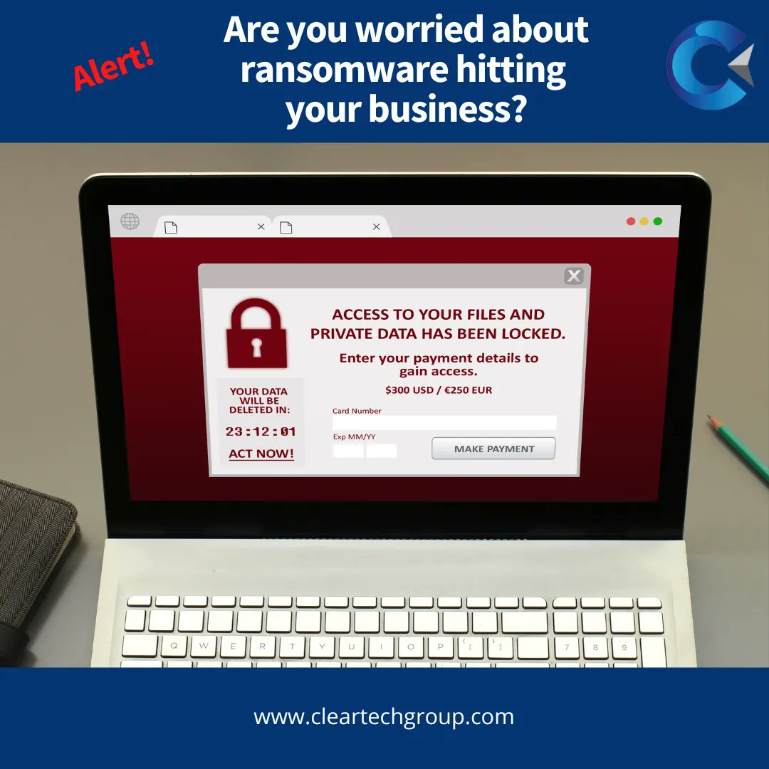 CleartechGroup's tweet photo. Are you worried about ransomware hitting your business?

Ransomware is a type of malware that can lock you out of your computer or even encrypt all of your files, making them inaccessible. It can be costly and time-consuming to recover from an attack. 

https://t.co/tea8K9c4hG https://t.co/PmOh54sZ2I
