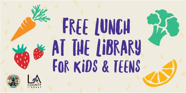 CountyofLA's tweet photo. .@LACountyLibrary’s annual Lunch at the Library program is back for the summer 🥪🍎🥛

Kids and teens 18 &amp; under can pick up meals on a first come, first served basis at select libraries. See dates and locations: https://t.co/ZHcR6o53kI https://t.co/EFewXSHyBa