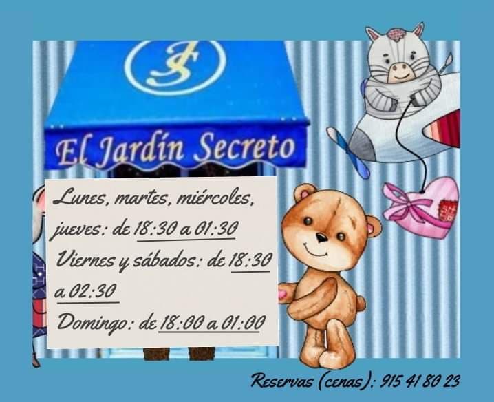 ¡Tenemos nuevo horario! Lunes, martes, miércoles y jueves de 18:30 a 01:30. Viernes y sábados: de 18:30 a 02:30. Domingos: de 18:00 a 01:00. ¡Os esperamos! #eljardinsecretomadrid