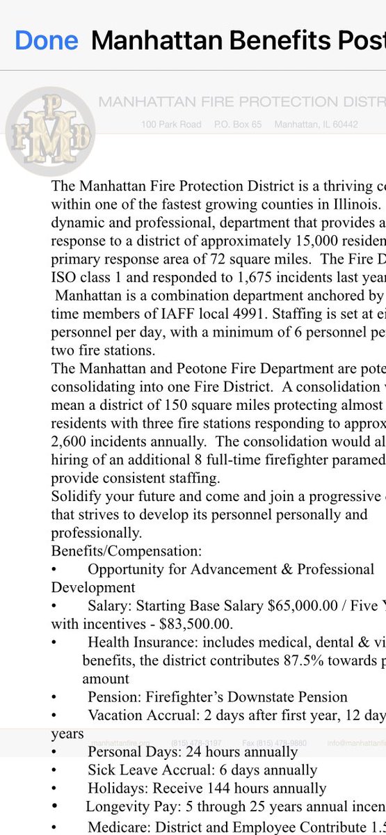 Manhattan Fïre Protection District is testing.  Great opportunity with a growing organization