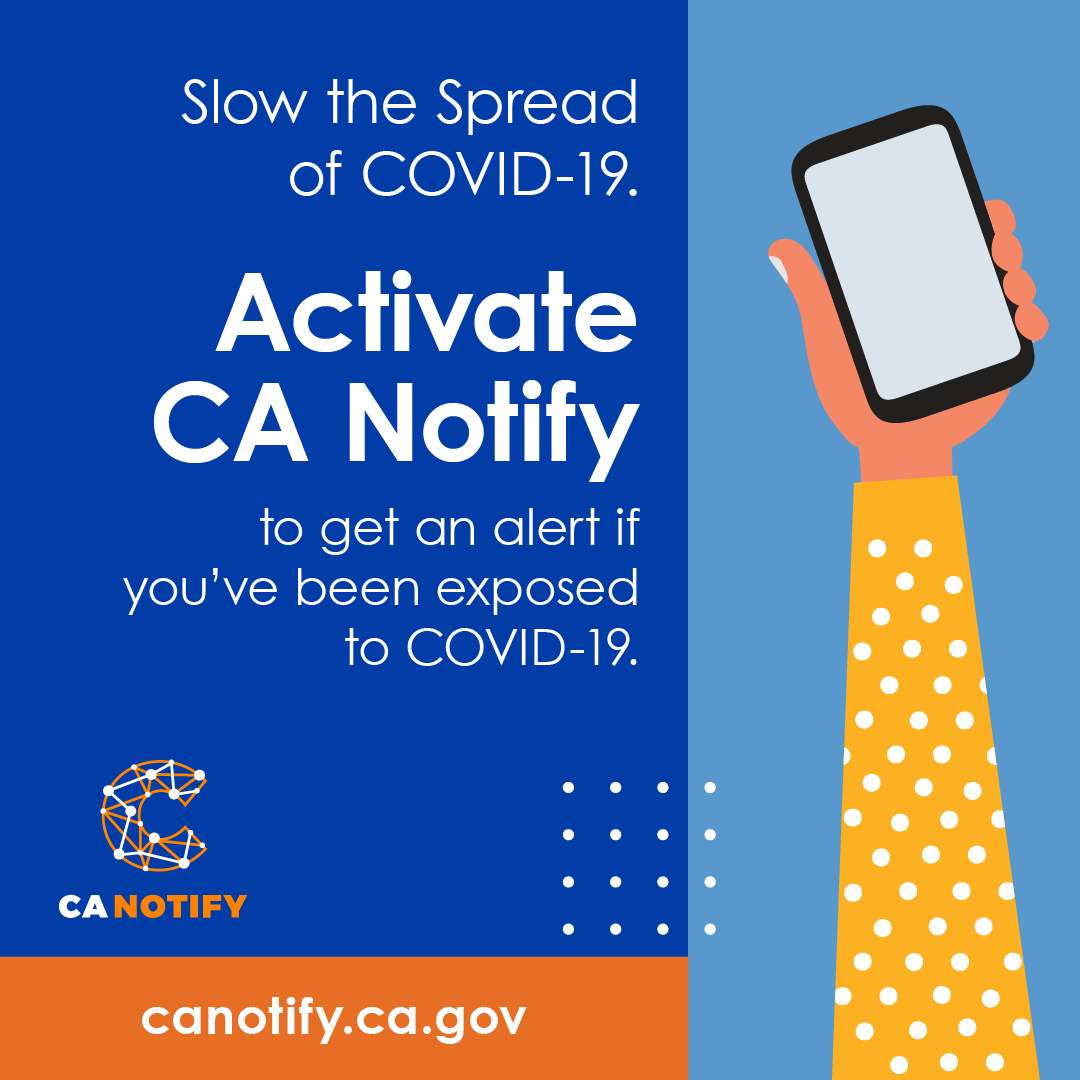 CaliforniaDDS's tweet photo. Help slow the spread of #COVID19. Activate #CANotify on your phone so you’ll be alerted if you are exposed to #COVID19. If you test positive or get an alert for COVID-19, follow the instructions to help protect others. 
CA Notify: https://t.co/H2As5pQMAp https://t.co/dqlJ5Z2PPa