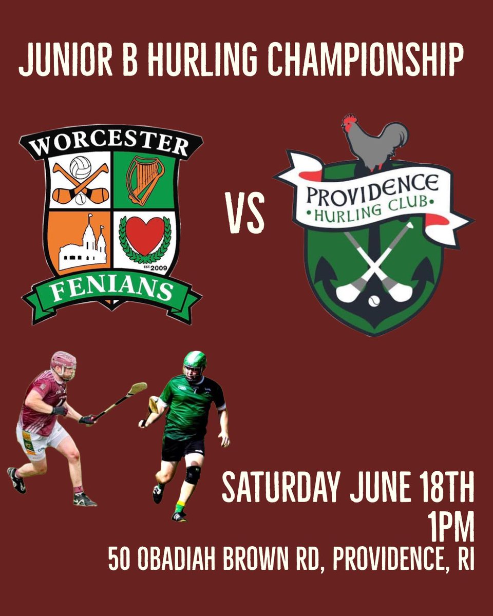 Fenians Junior B Hurlers are back on the road this Saturday for an away game against <a href="/pvdhurling/">Providence Hurling Club</a> 🏑 all support is greatly appreciated.