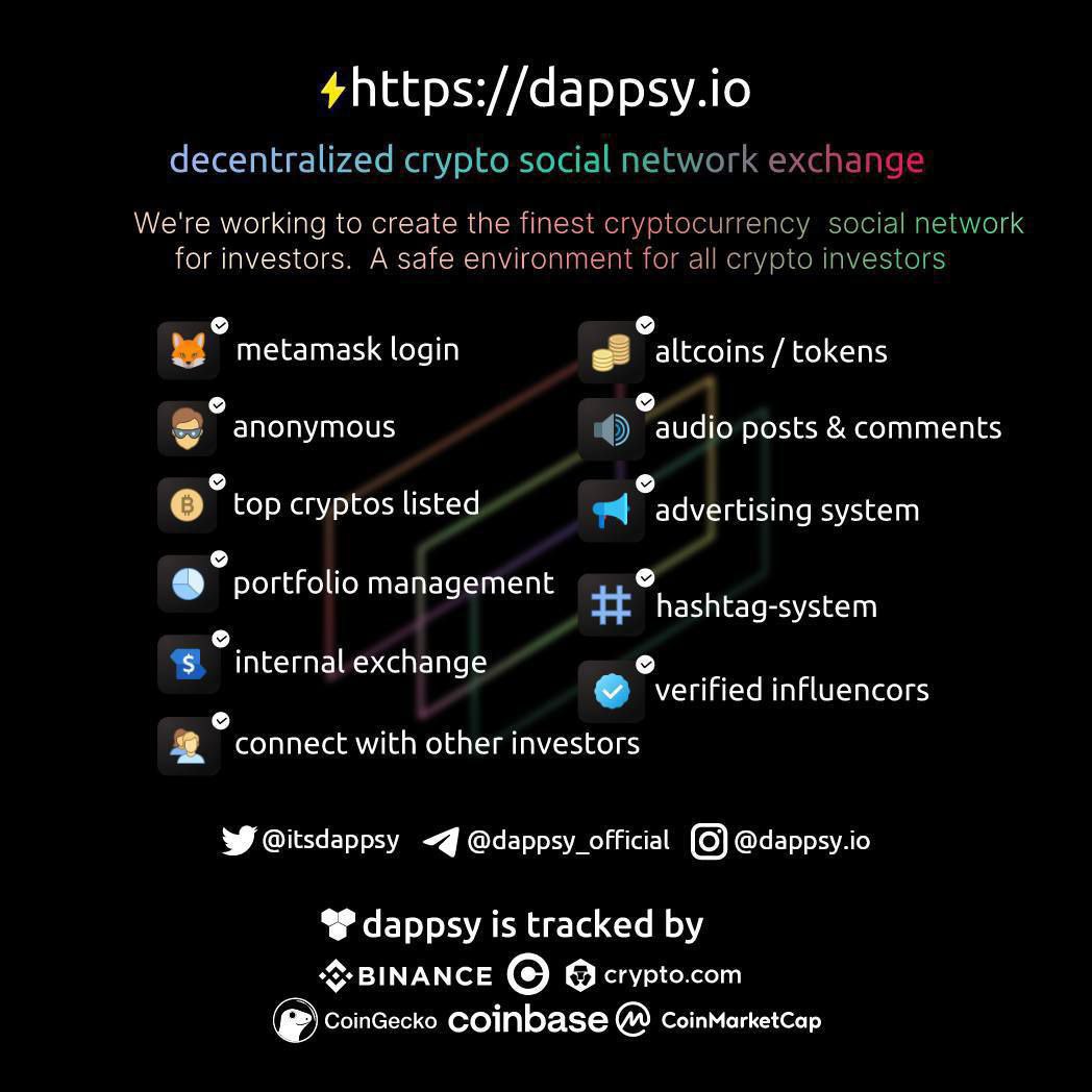 nat0sh1sakam0t0's tweet photo. 📌Want to fight the bear market?
Check https://t.co/zCU461eh2F
💹 Charts
📌 Avatars
🔐 Metamask Integration
📊 Portfolio Management
💬 Crypto Community
🔔Dappsy is in Beta: https://t.co/1otrE0JgYm
#Dappsy #crypto #cryptocurrency #DAO #SocialFi #ElonMusk #BSC #Cryptos https://t.co/LeHhJguj7q