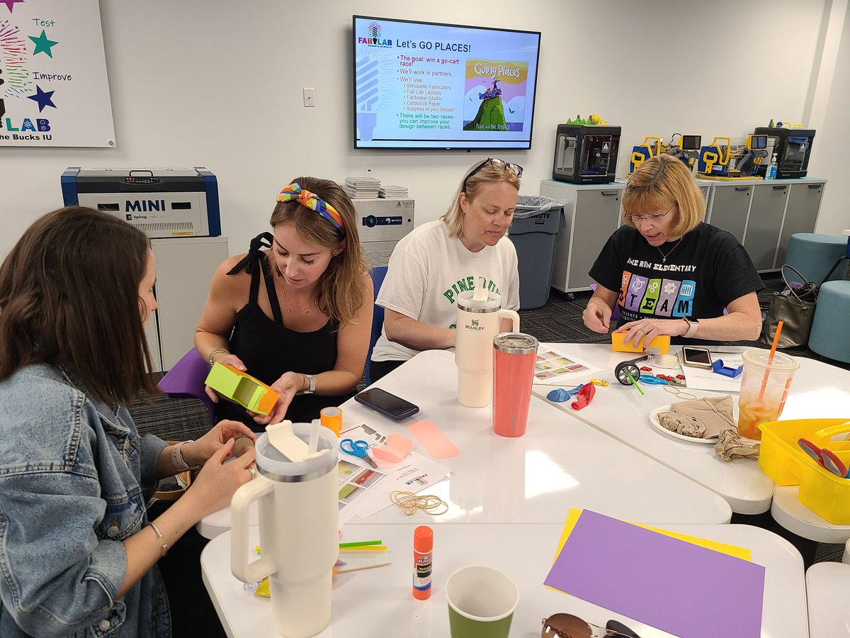 CBPineRunElem's tweet image. We were fabricating at the Fab Lab today. Teachers created, constructed, and raced their machines! Mrs. Plack &amp;amp; Mrs. Pensebene held the record for themost wins!