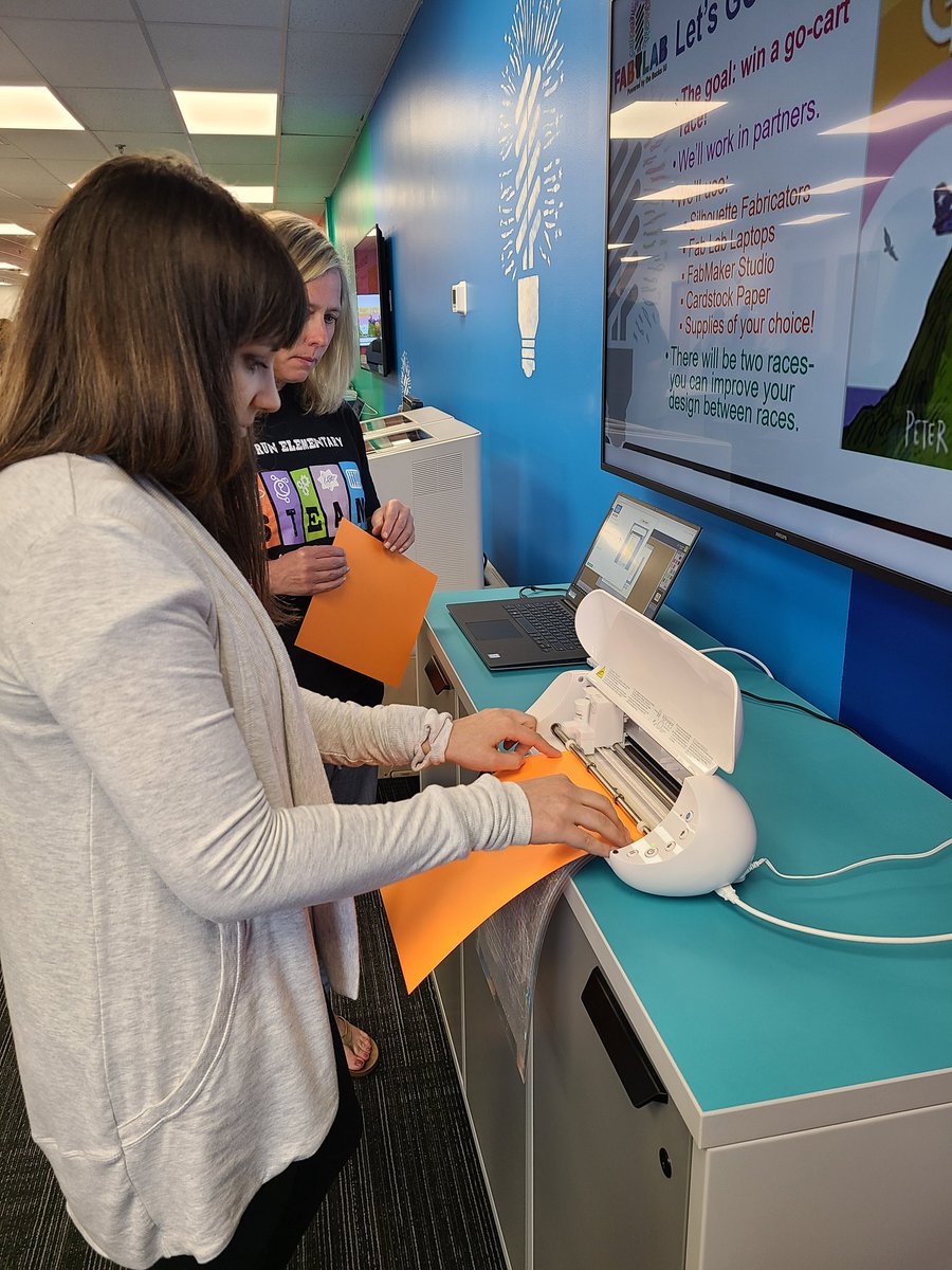 CBPineRunElem's tweet image. We were fabricating at the Fab Lab today. Teachers created, constructed, and raced their machines! Mrs. Plack &amp;amp; Mrs. Pensebene held the record for themost wins!