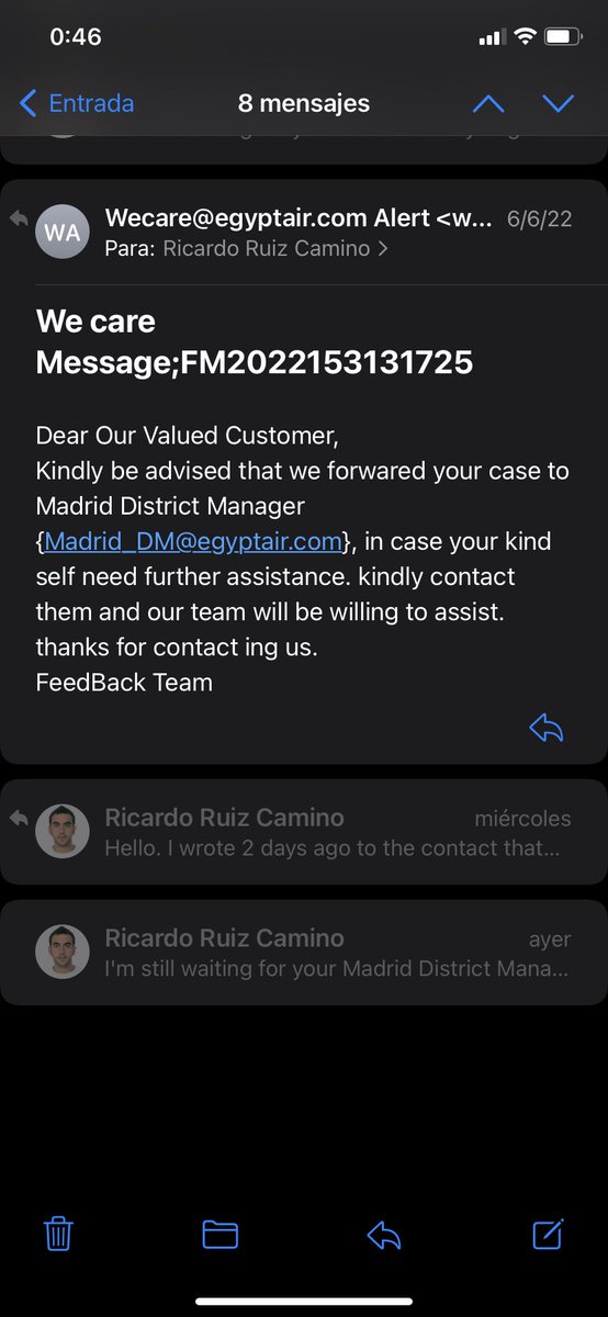 ricarferpy's tweet photo. @EGYPTAIR Like last week?  I'm still waiting for him to contact me… https://t.co/P2SsBzXvkw