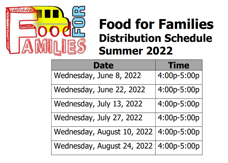 Food for Families has released their distribution schedule for Summer 2022! Check out their website for more details: food4families.net/schedule. <a href="/pdxfood4fams/">Food for Families</a>