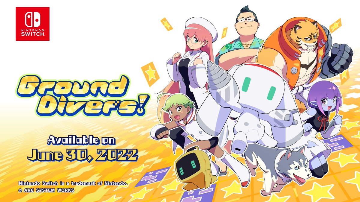 ArcSystemWorksU's tweet photo. Arc System Works is excited to announce the release of our newest title Ground Divers!🙌

Set to release on Nintendo Switch™ June 30th 2022!📅

Check out the trailer now!
https://t.co/hpSinviTuW

#GroundDivers #arcsystemworks https://t.co/ru69YyQCFU