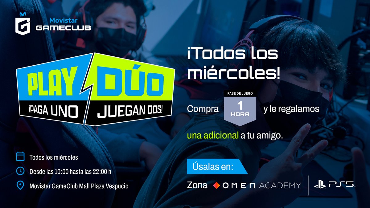 GameClubcl's tweet photo. Porque las mañanas de Lunes a Viernes son de #GamingHour👾 ¡Por compras superiores a $3.000 en nuestro Loading Bar lleva gratis una hora de juego en OMEN Academy!
Te esperamos en Mall Plaza Vespucio 🎮 Para más info visita nuestro sitio web, link en bio 😉 https://t.co/dfY3jc8DSj