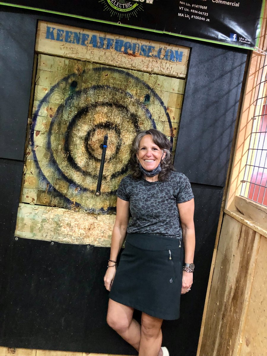 CommGroup's tweet photo. The CG staff dealt with some angst last Friday at The Keene Axe House. Congrats to our master axe thrower, Nicky Dumont with a comeback win - 41 points! She nailed it with a bullseye AND clutch shot on her last two throws! https://t.co/YcKKy1Z52J