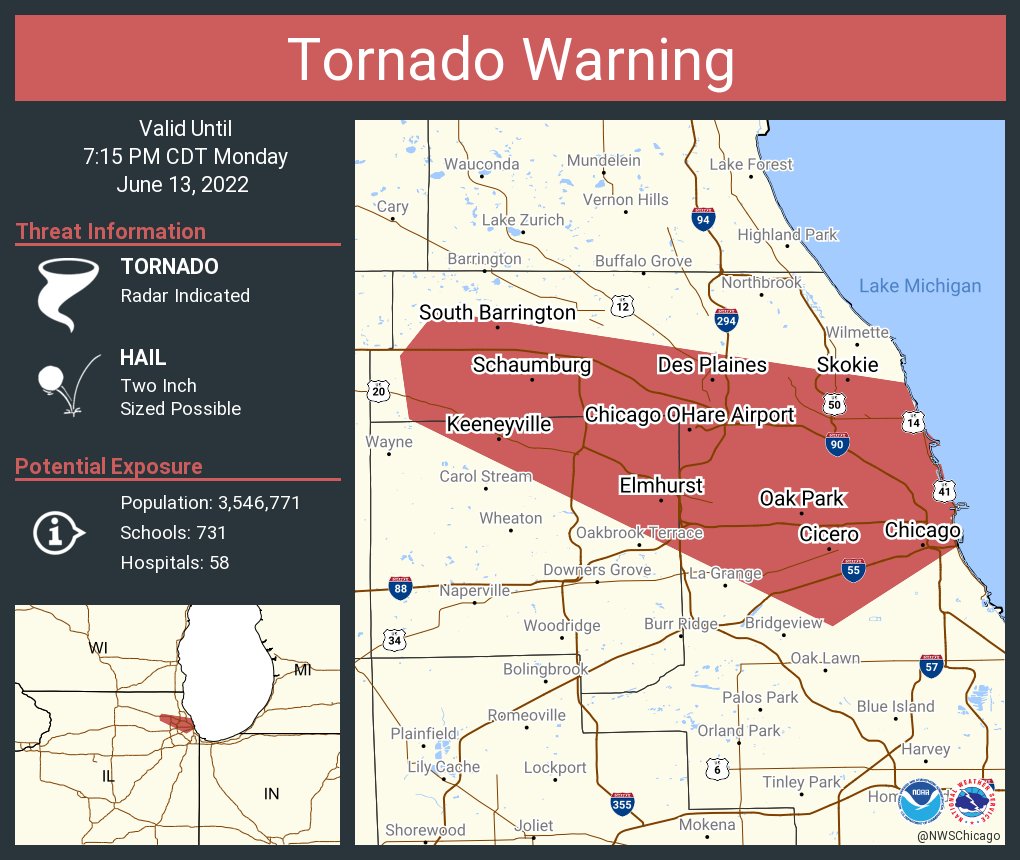 RT @NWStornado: Tornado Warning including Chicago IL, Cicero IL and  Schaumburg IL until 7:15 PM CDT https://t.co/vW7Jd6vZJx