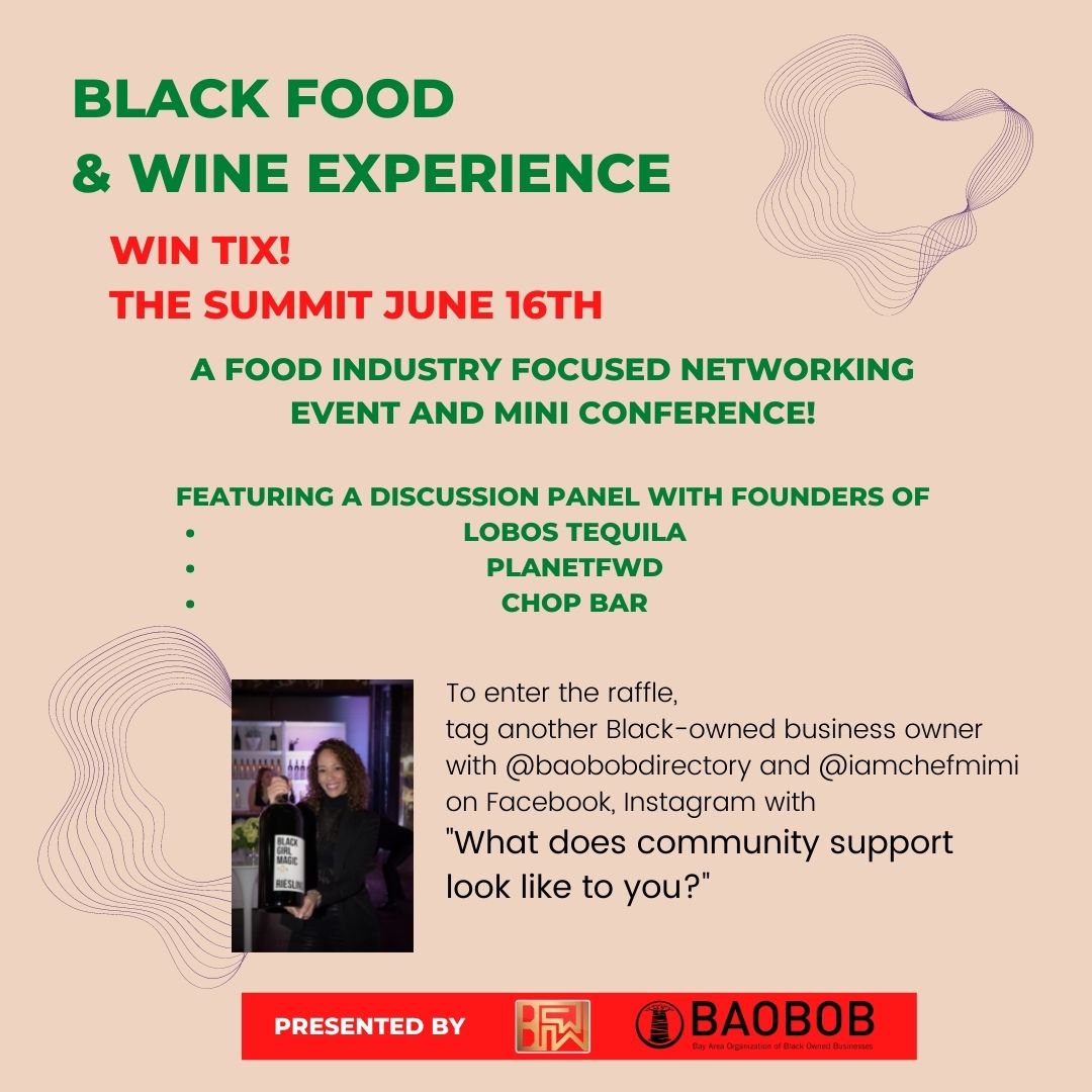 BAOBOBdirectory's tweet photo. WIN TIX to @iamchefmimi Black Food &amp; Wine SUMMIT. If you are in the Food and Beverage space, this is an event you don't want to miss! ✊
To enter our raffle follow the directions in our post and answer 'What does community support look like to you?"
LEARN https://t.co/e4LkvDuel4 https://t.co/ywwqGbRV36