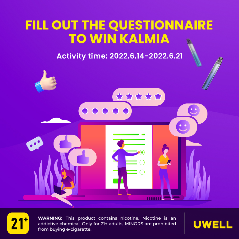 Uwelltech's tweet photo. Uwell Kalmia wants to hear from you! If it's convenient for you, please help us by filling out this simple questionnaire.

To Enter: 
- Complete👇
https://t.co/8CLrwn9iBT
-Leave a screenshot in the comments

Gift.
- 1 Kalmia
- 5 Fans

End Date:
-6.21

#uwell #uwelltech #Caliburn https://t.co/vVFhULif6x
