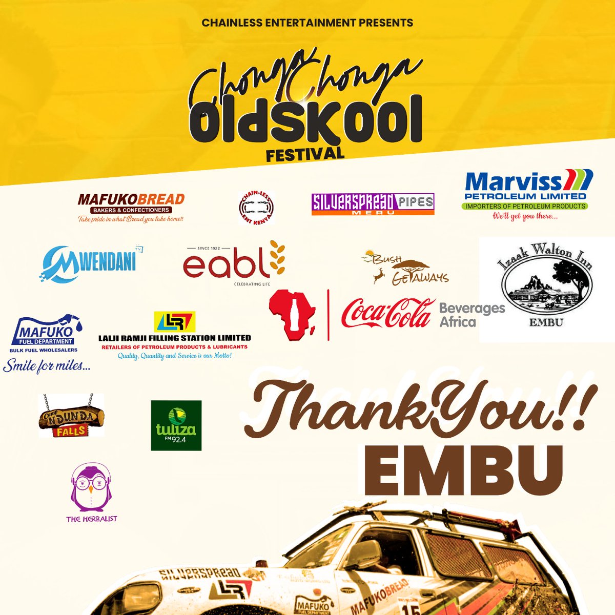 ChongachongaF's tweet photo. Thanks to all the Sponsors, artists and everyone who turned up for CHONGA CHONGA OLDSKOOL FESTIVAL Embu edition.. https://t.co/XiMpnYqgB5