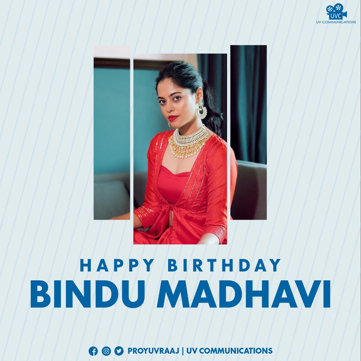 UVCommunication's tweet photo. Wishing Actress #BindhuMadhavi mam a very happy birthday ! 🎊

#HBDBinduMadhavi https://t.co/O8OUXF8Ajh