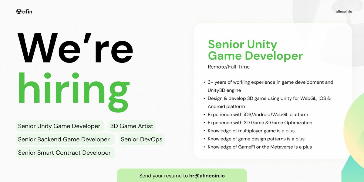 NetZero_game's tweet photo. 🟢Green Alert 🟢

Wanna be part of the green future we're creating and expanding the world of @NetZero_Game? 🌍 

⭐ We're looking for highly experienced developers and 3D game artist to join our team 🚀

📩 Send your resume to hr@afincoin.io https://t.co/topK40zqS8