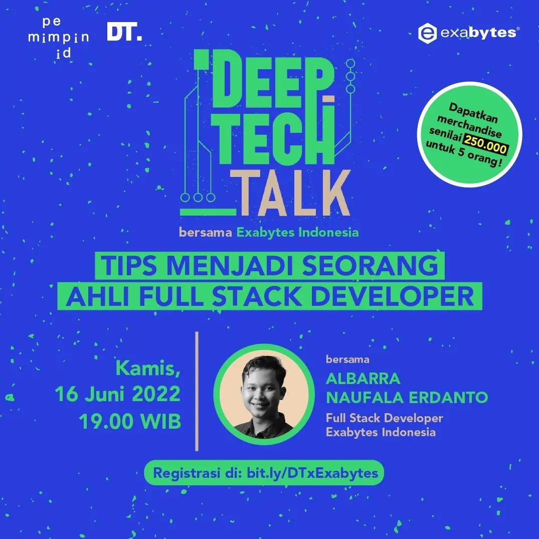 deeptech_id's tweet photo. Tahu nggak sih, kalau fullstack developer jadi salah satu profesi yang banyak dicari di startups dan unicorn? 🤩🙌🏻
Nah buat kamu yang pengen tahu ngapain aja sih kerjanya fullstack developer itu, cocok banget! 

DT Talk x Exabytes Indonesia bersama Albarra Naufala Erdanto https://t.co/eYVCb1AcN0