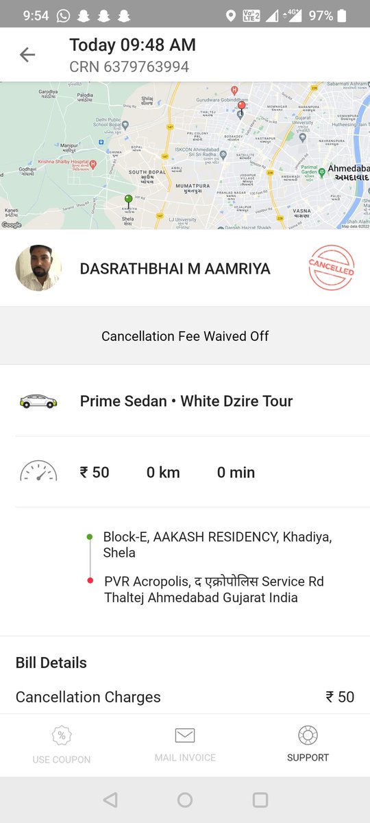 AlphaPetrolhead's tweet photo. @Olacabs 
Your "Prime Sedan" driver shows up with a "Prime SUV" &amp; denies to take OTP. Demands extra fare, that too in Cash, because he's driving a big car.

You should be blacklisting such drivers &amp; take strict action.

And I WAS CHARGED A CANCELLATION FEE.

#OlaSucks https://t.co/FuTvCu9QoR