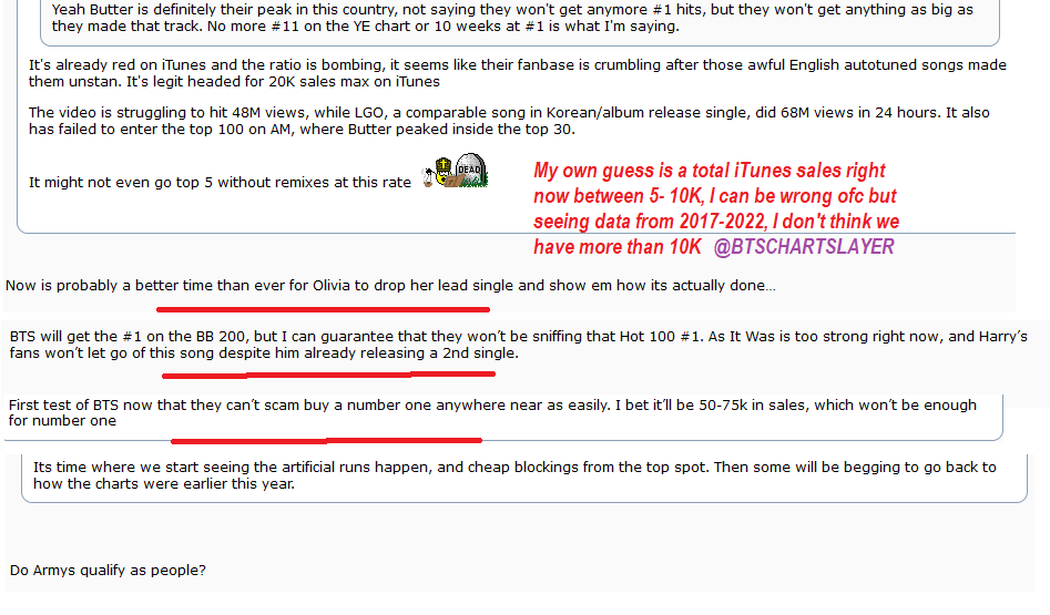 BTSCHARTSLAYER's tweet photo. US/PR Army: see SS from forum predictor (to give you motivation) celebrating  BT5 "flop" in advance. 
BB rules &amp; situation are tough rn. Maximize sale from all ressources: funding FB, entourage (relatives, friends), army on sns!
My own"guess" is based on past retex from iTunes. https://t.co/2N7wFisUuU